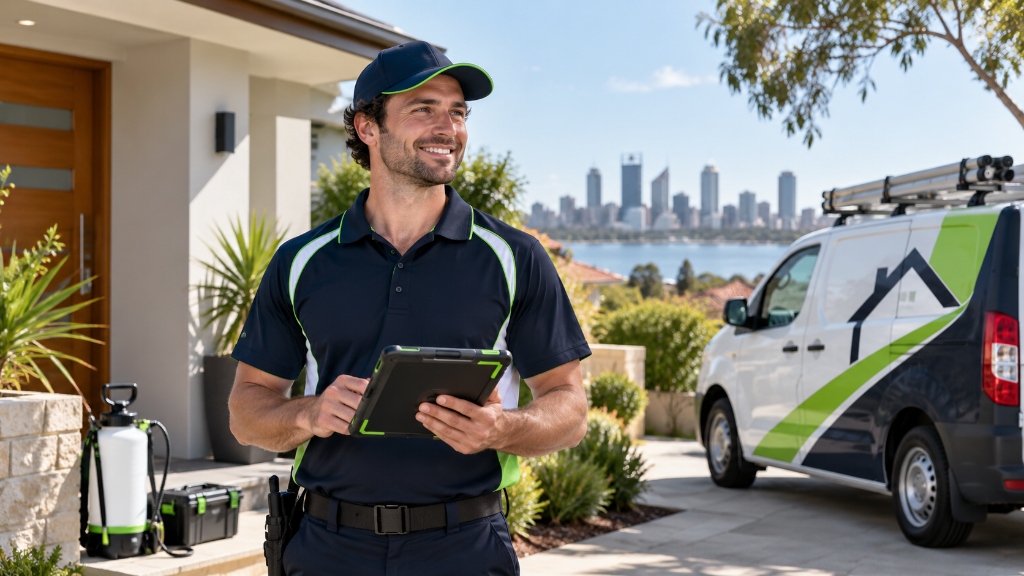 Fix4U licensed pest control technician conducting digital site assessment and pest inspection in Perth