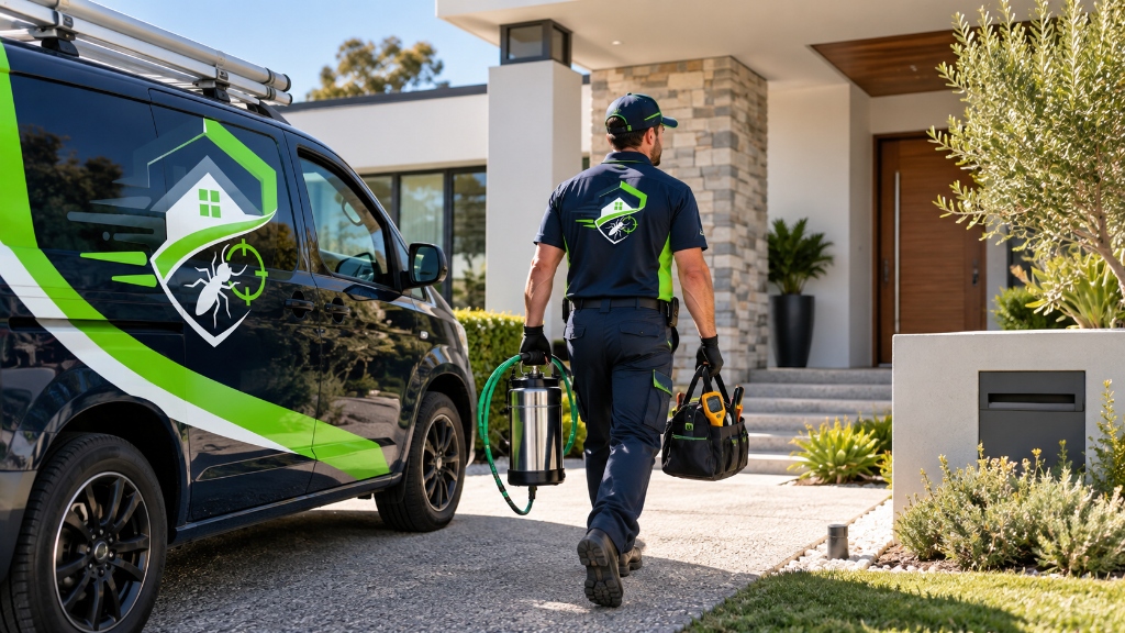 Licensed Fix4U pest technician arriving on site with branded service van and professional equipment to treat a Perth home for termites.